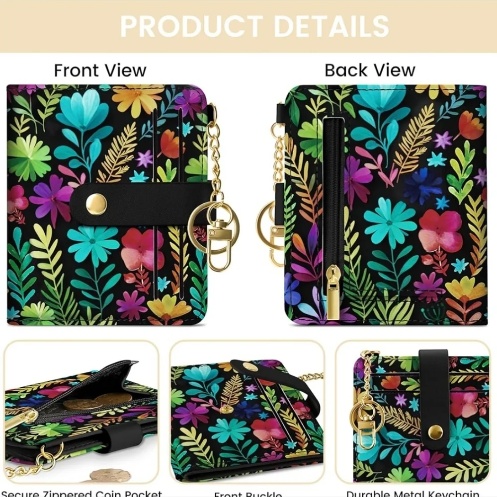 Floral Pattern Wallet with Gold Accents